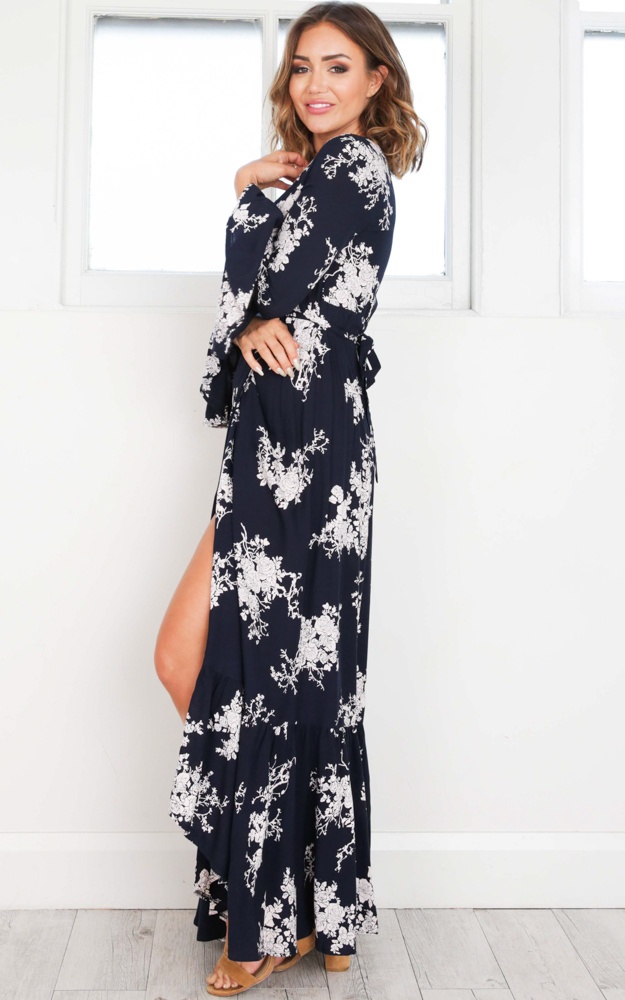 Moonlight Shadow Maxi Dress In Navy Floral 