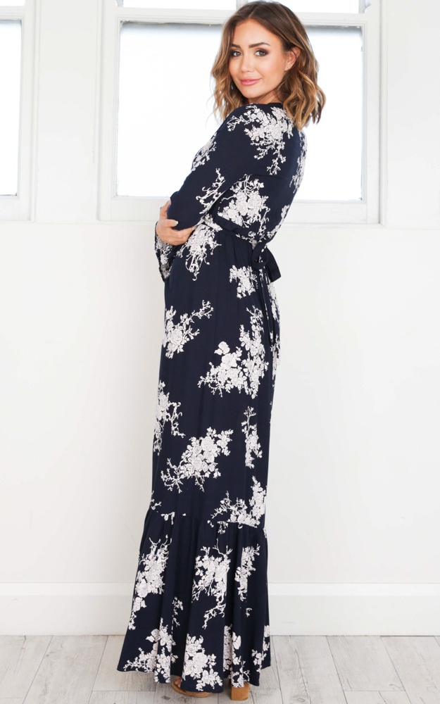 Moonlight Shadow Maxi Dress In Navy Floral | Showpo