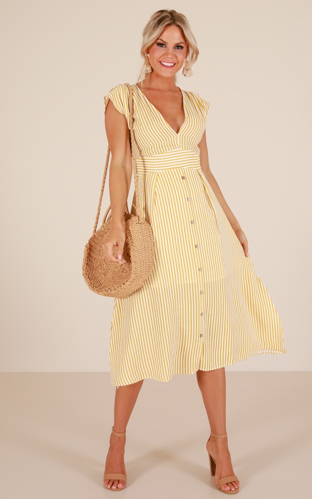 Beyond The Surface Dress In Yellow Stripe Showpo