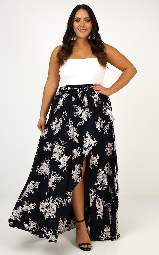 navy floral maxi skirt