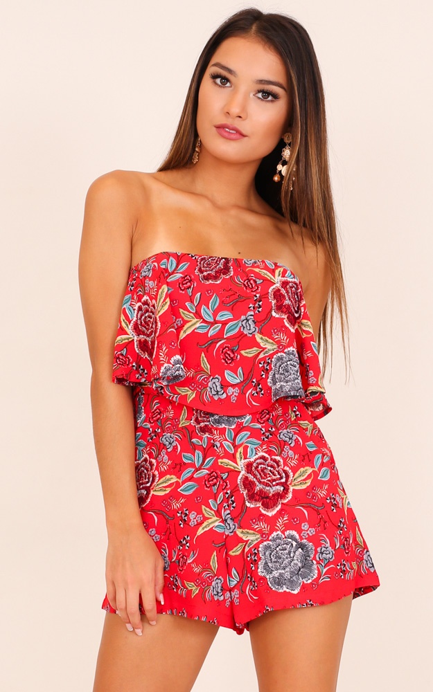 Cool Breeze Playsuit In Red Floral | Showpo