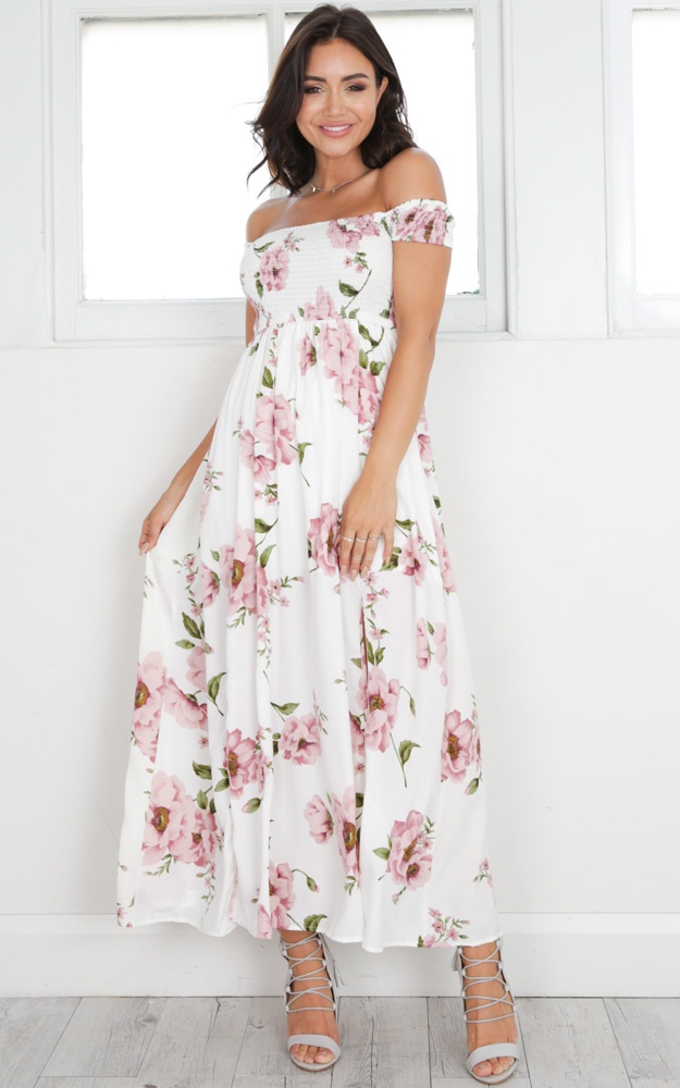 Daytime Dancer Maxi Dress In White And Pink Floral | Showpo