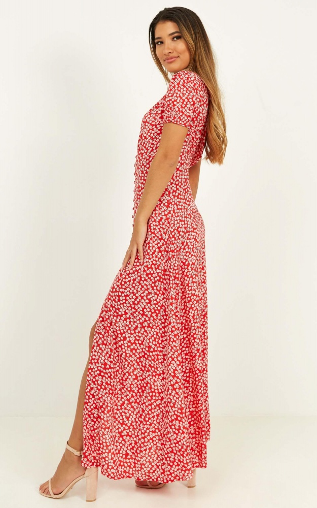 Flaming Hot Maxi Dress In Red Floral | Showpo