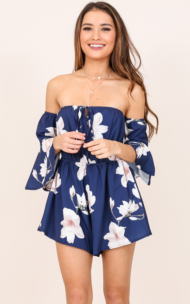 Follow Up Playsuit In Navy Floral | Showpo