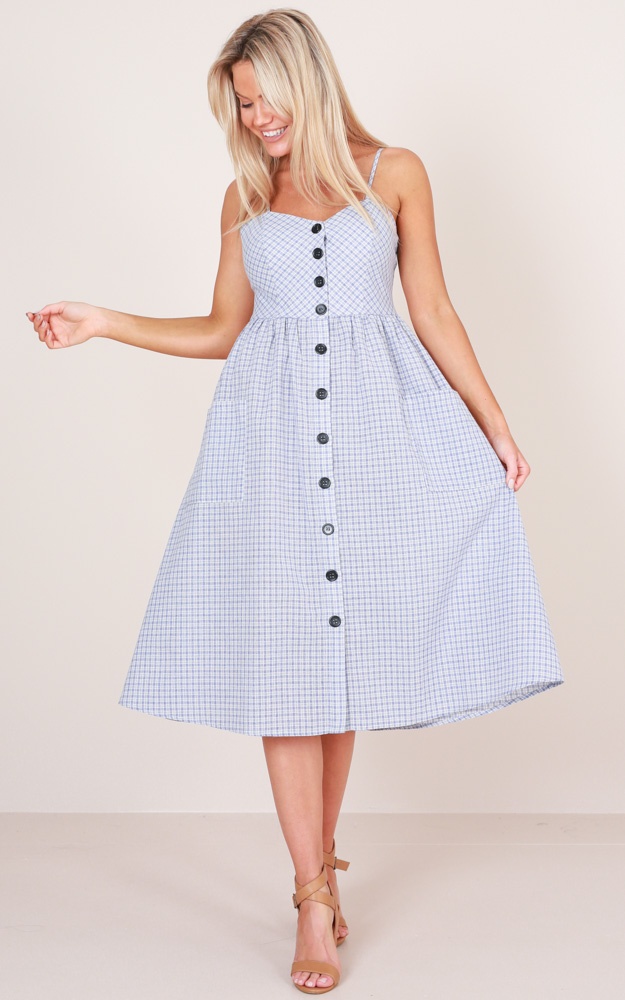 For The Fun Of It Midi Dress In Blue Check Showpo