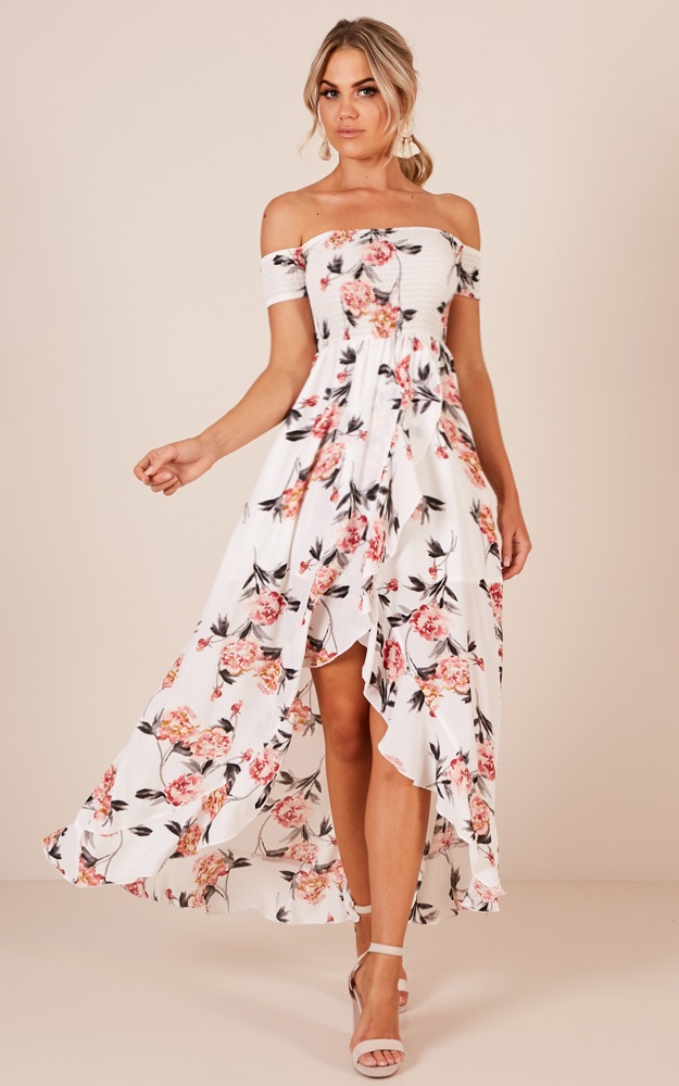 Heart Breaker Maxi Dress In White Floral Showpo