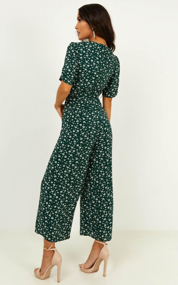 Hit The Lights Jumpsuit In Emerald Floral | Showpo