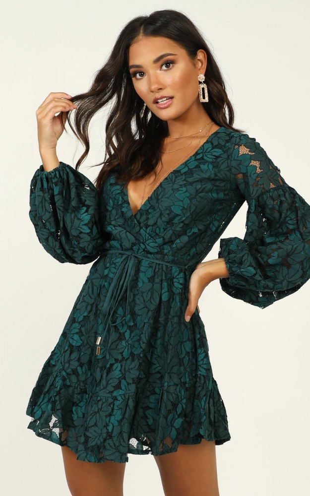 Autumn Leaves Dress In Teal Lace | Showpo