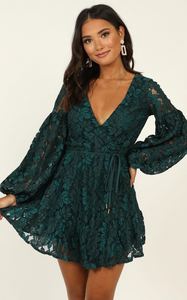 Autumn Leaves Dress In Teal Lace | Showpo