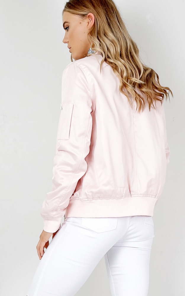 Sweet Thoughts Bomber Jacket In Blush Sateen | Showpo