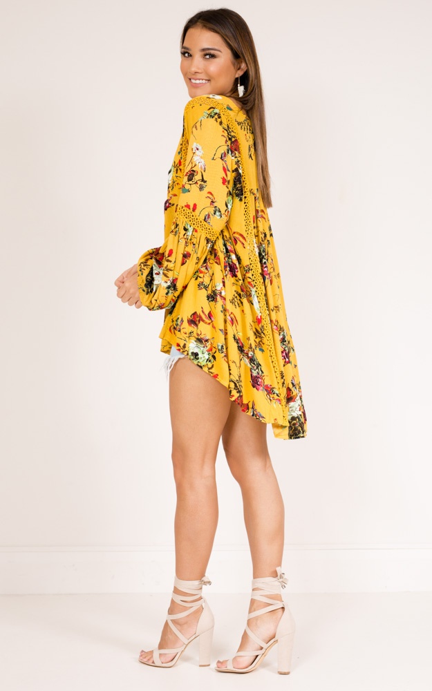 Just Bloomed Tunic Dress In Mustard Floral Showpo