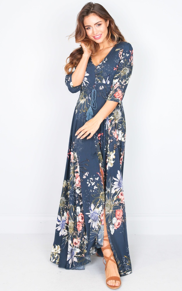 Lone Traveller Maxi Dress In Teal Floral | Showpo