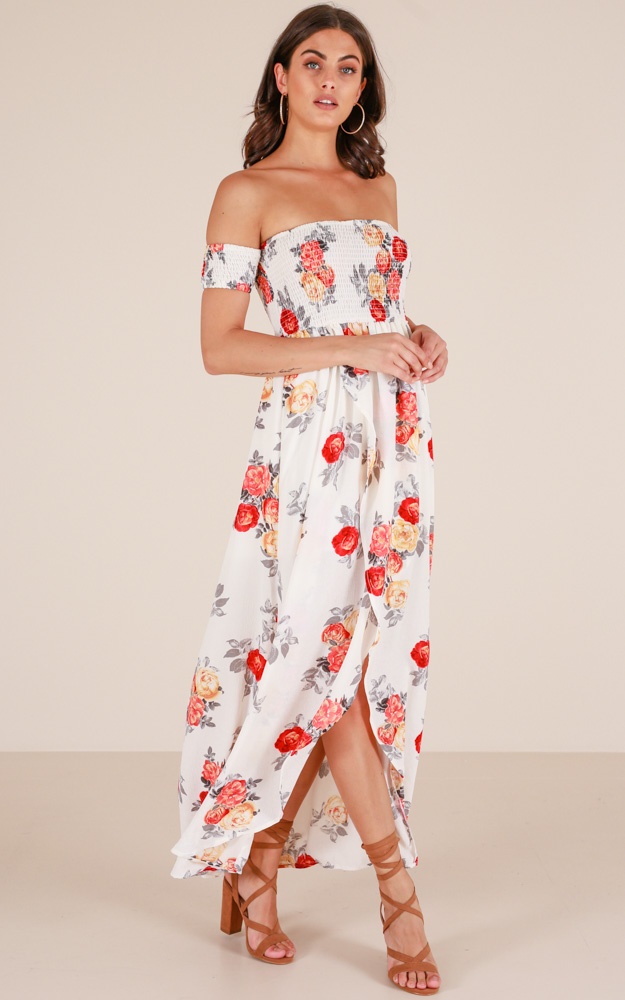 White dress red flowers Clearance