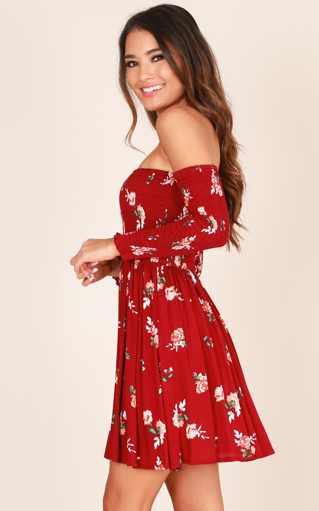 Lucky Charm Dress In Wine Floral | Showpo