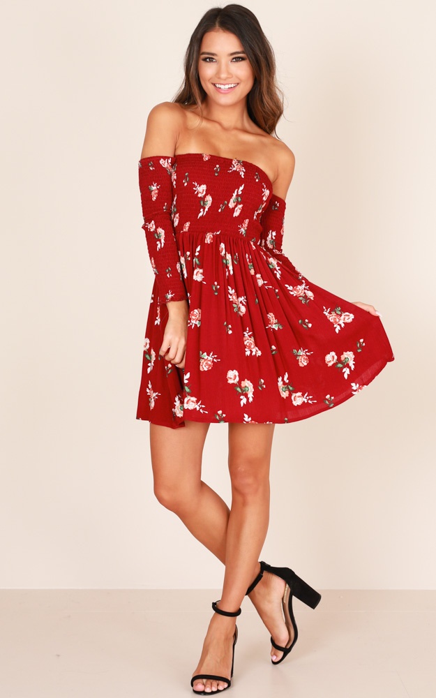 Lucky Charm Dress In Wine Floral | Showpo