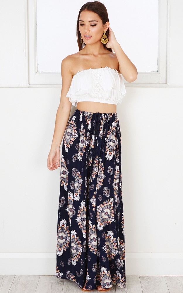 To The End Skirt In Navy Print | Showpo
