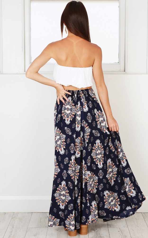 To The End Skirt In Navy Print | Showpo