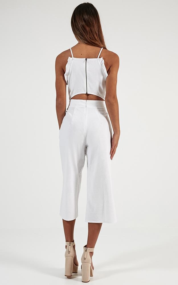 white linen jumpsuit