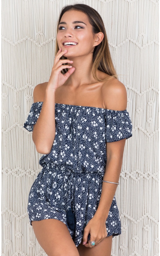 Sunset Lover Playsuit In Navy Print | Showpo