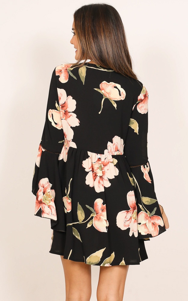 Past Tense Dress In Black Floral Showpo