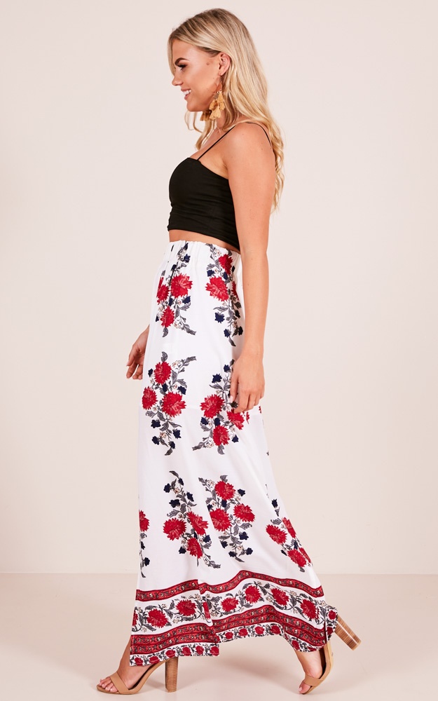 Rising Sun Skirt In White Floral Showpo