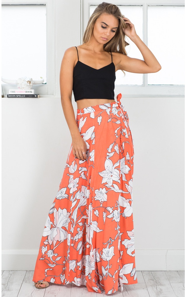 Cali Maxi Skirt In Orange Floral | Showpo