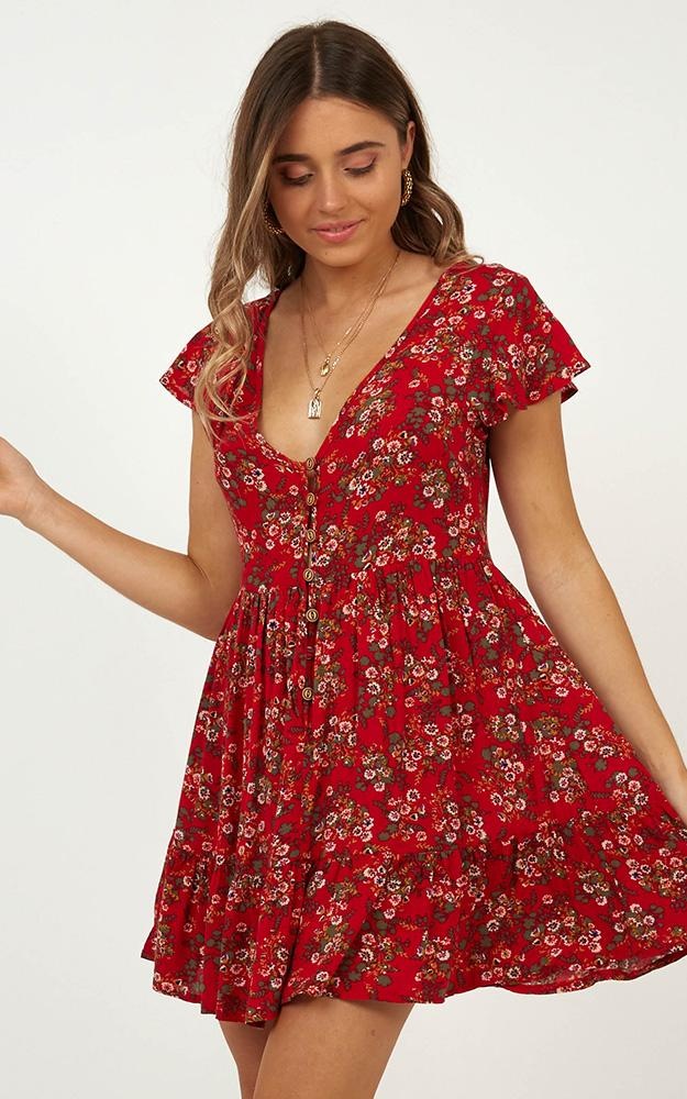 Floating Wishes Dress In Red Print | Showpo