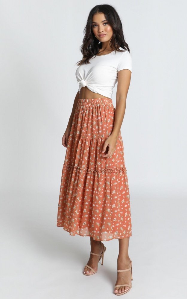 In Touch Skirt In Rust Floral | Showpo