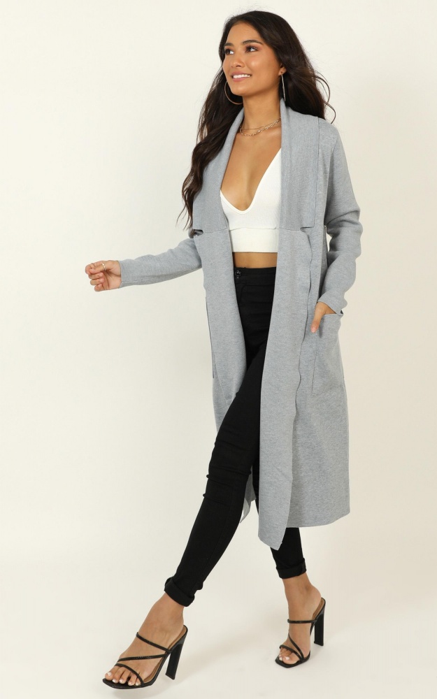 Around The World Coat In Grey Marle Showpo
