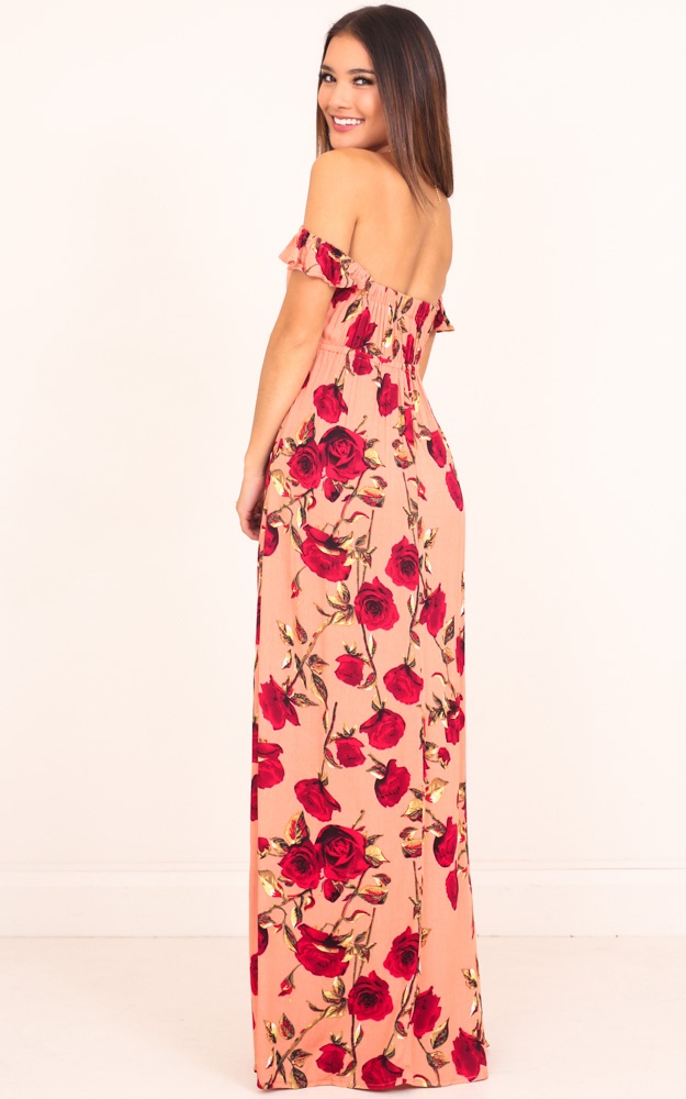 Rose Tinted Maxi Dress In Peach Floral Showpo