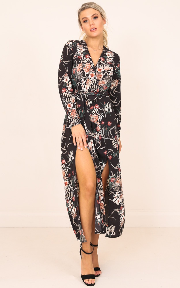 salem maxi dress in black floral showpo salem maxi dress in black floral showpo