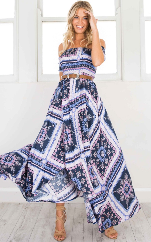 navy and white maxi