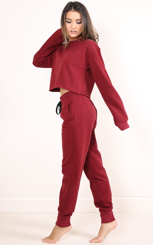 Sleep Repeat Track Pants In Wine Showpo