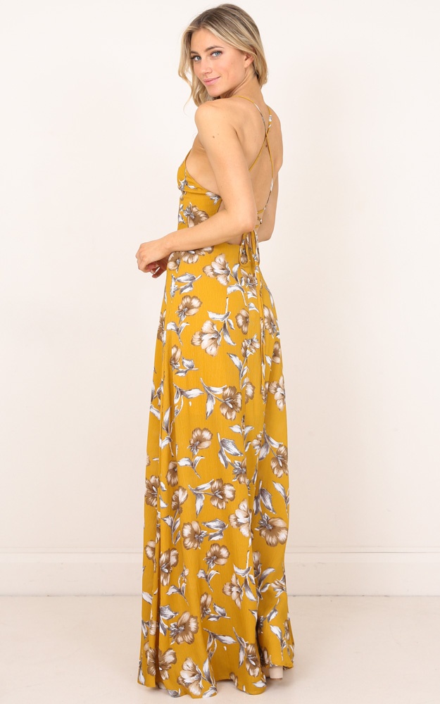 Sunny Reputation Maxi Dress In Mustard Floral Showpo