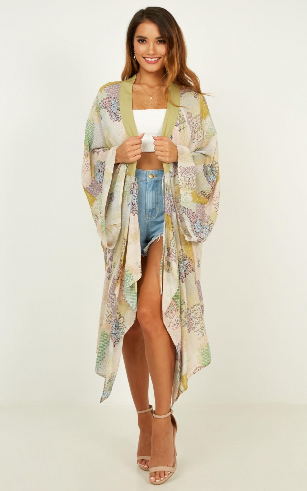 Swing Past Kimono In Multi Print