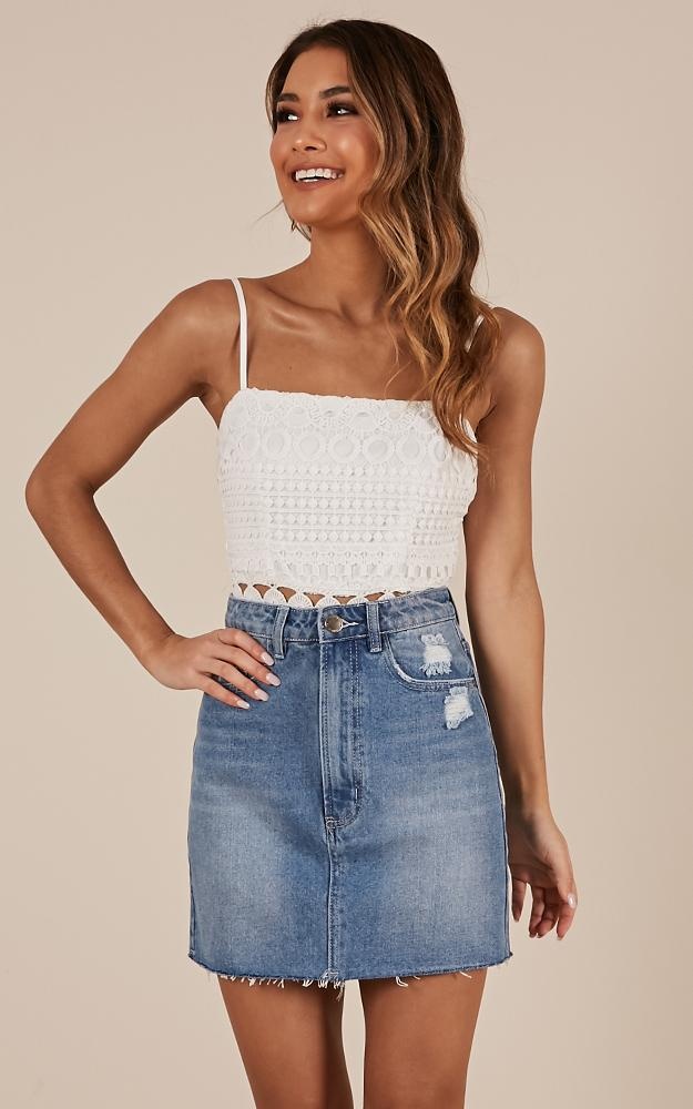 mid wash denim skirt