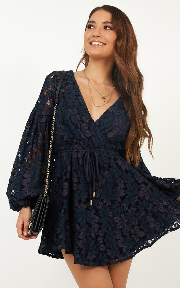 Autumn Leaves Dress In Navy Lace | Showpo
