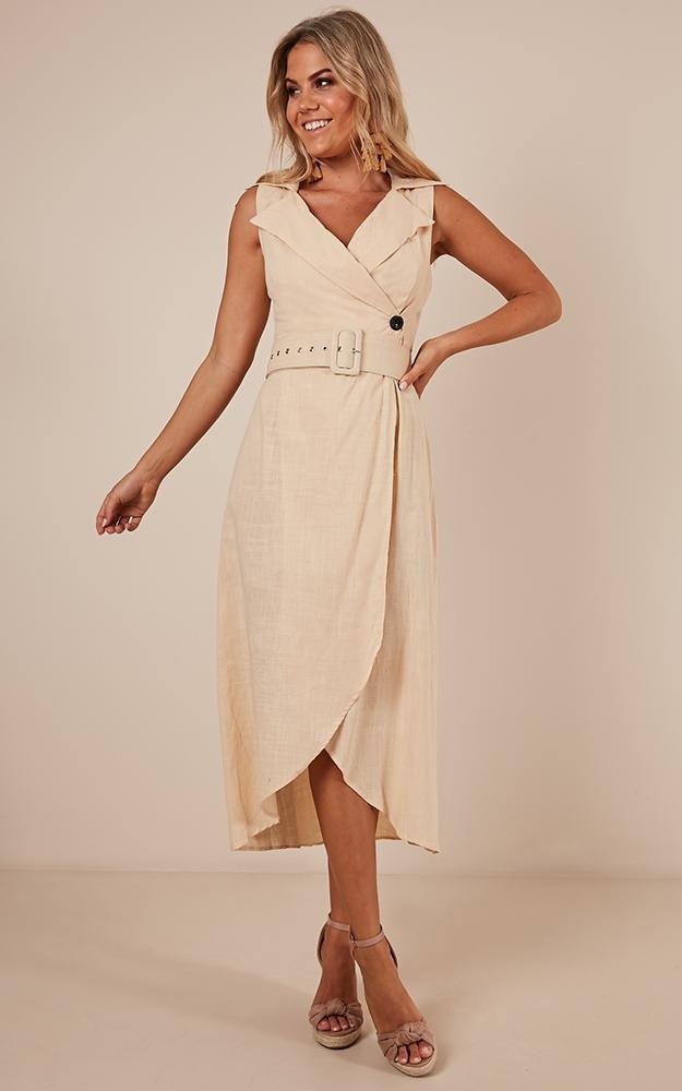 Lucky Strike Dress In Beige Linen Look Showpo