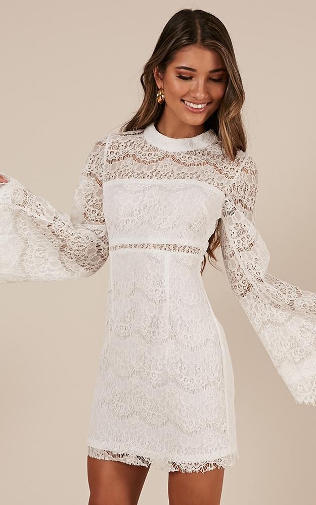 white lace mini dress long sleeve