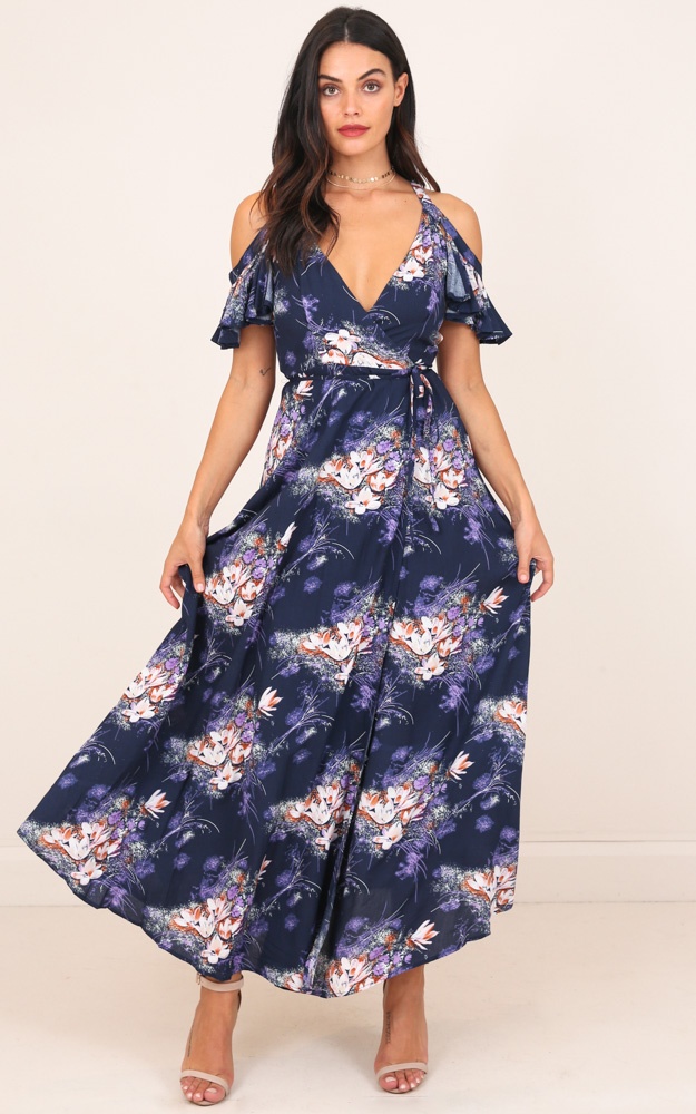 In The End Maxi Dress In Navy Floral Showpo NZ