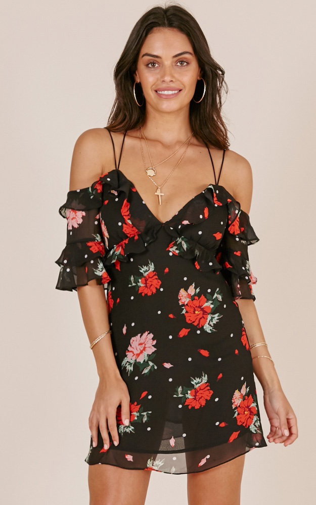 Dance With Somebody Dress In Black Floral Showpo