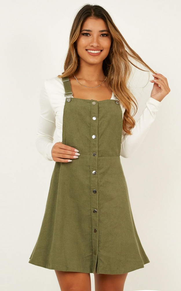 Not For Me Pinafore Dress In Khaki Corduroy Showpo Nz Showpo accepts returns for both a full refund or a store credit. showpo