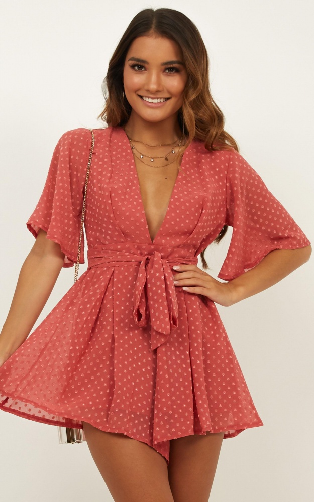 Chains Hit My Chest Playsuit In Rose Spot Showpo