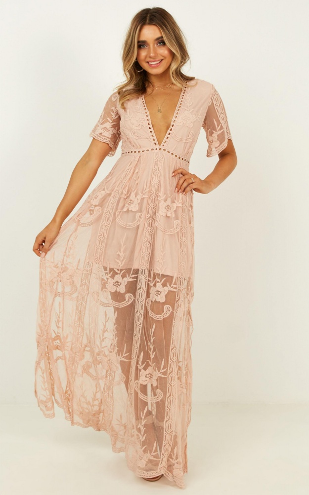 Love Spell Maxi Dress In Blush Lace | Showpo