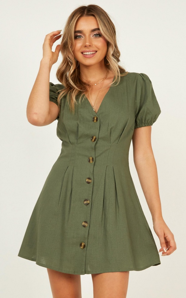 Need And More Dress In Khaki Linen Look | Showpo