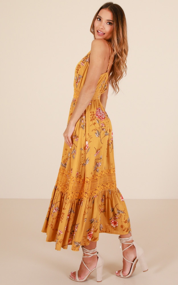 Lily Field Maxi Dress In Mustard Floral Showpo