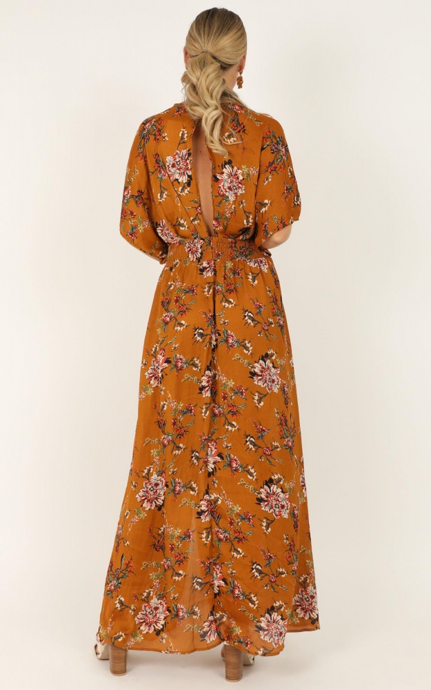Vacay Ready Maxi Dress In Mustard Floral Showpo