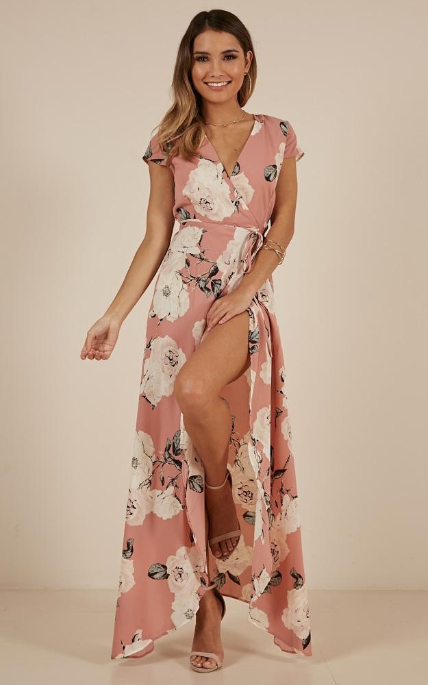 Wrap And Cross Maxi Dress In Dusty Pink Floral | Showpo