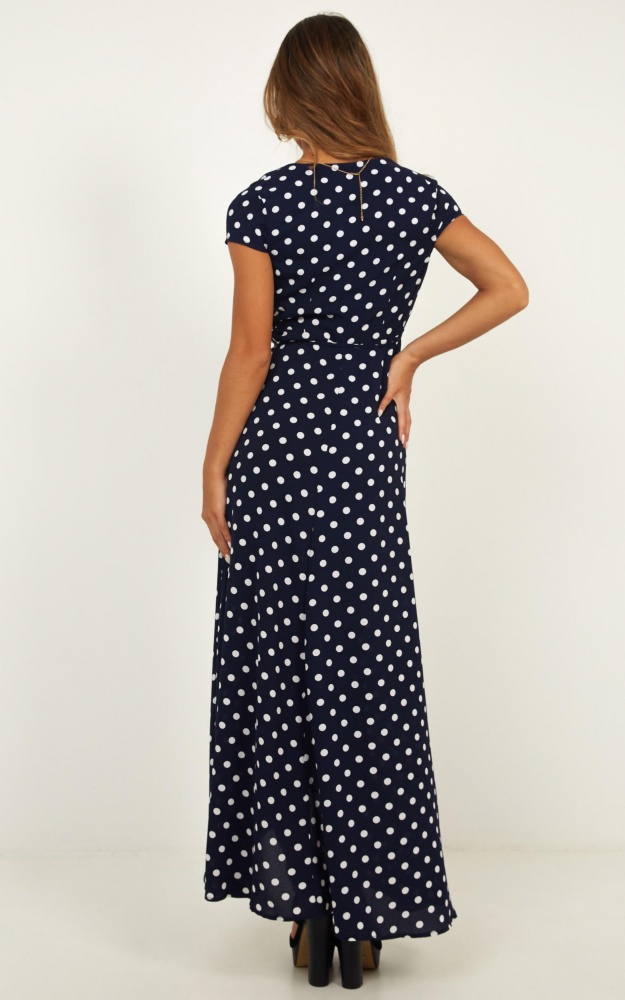 Wrap And Cross Maxi Dress In Navy Spot Showpo
