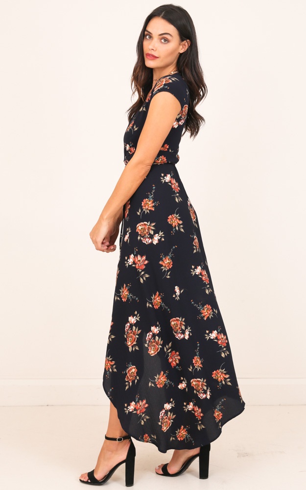 Wrap And Cross Maxi Dress Navy Vintage Floral Showpo 